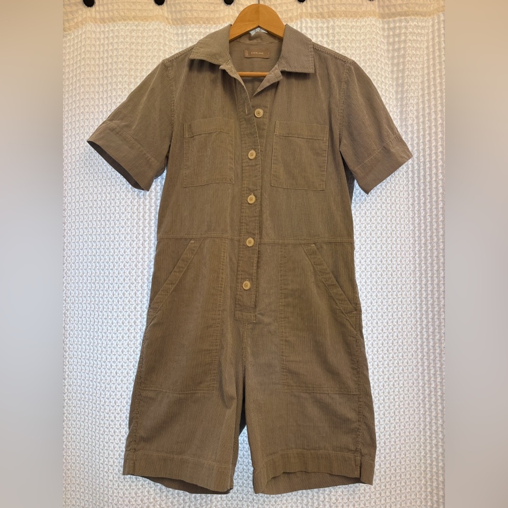 Women's Short Sleeve Jumpsuit - Blue pinstriped